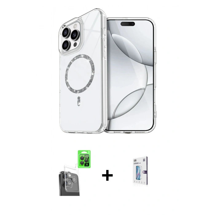 MARSİLYAN™- iPhone 16 Pro Kılıf Kıvılcım Form Prime - Siyah Bilvis 0.18mm Plus Cam Ekran Koruyucu + Raze Metal Kamera Lens - SH