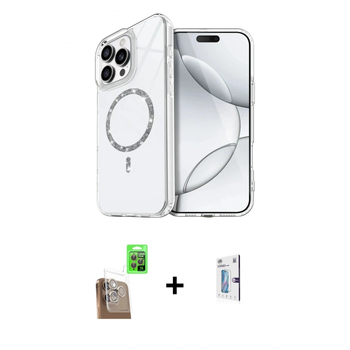 MARSİLYAN™- iPhone 16 Pro Kılıf Kıvılcım Form Prime - Siyah Bilvis 0.18mm Plus Cam Ekran Koruyucu + Raze Metal Kamera Lens - CLTM