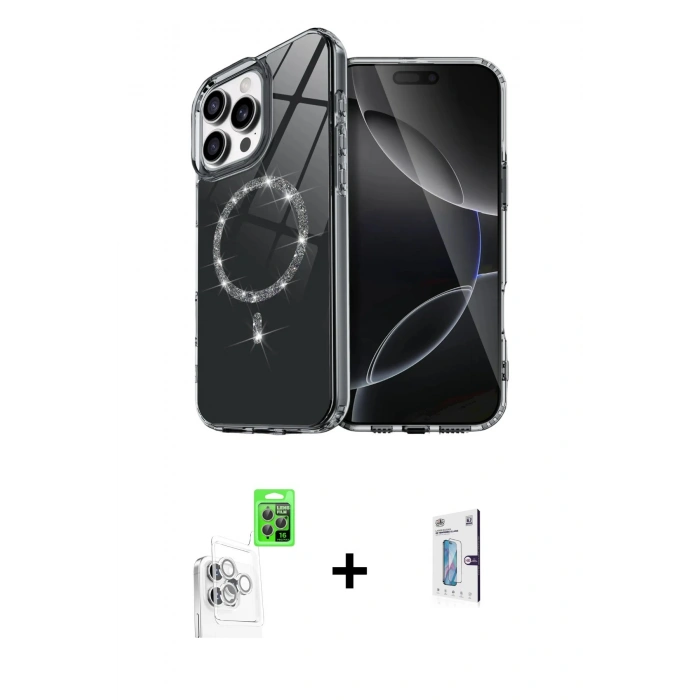 MARSİLYAN™- iPhone 16 Pro Kılıf Kıvılcım Form Prime - Siyah Bilvis 0.18mm Plus Cam Ekran Koruyucu + Raze Metal Kamera Lens - BZ