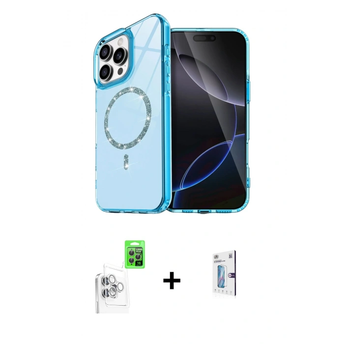 MARSİLYAN™- iPhone 16 Pro Kılıf Kıvılcım Form Prime - Siyah Bilvis 0.18mm Plus Cam Ekran Koruyucu + Raze Metal Kamera Lens - BZ