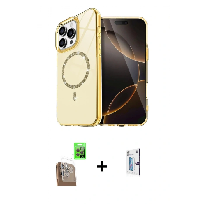 MARSİLYAN™- iPhone 16 Pro Kılıf Kıvılcım Form Prime - Siyah Bilvis 0.18mm Plus Cam Ekran Koruyucu + Raze Metal Kamera Lens - CLTM