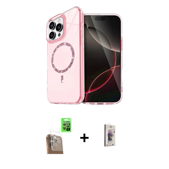 MARSİLYAN™- iPhone 16 Pro Kılıf Kıvılcım Form Prime - Siyah Bilvis 3D Cam Ekran Koruyucu + Çöl Titanyum Raze Metal Kamera Lens