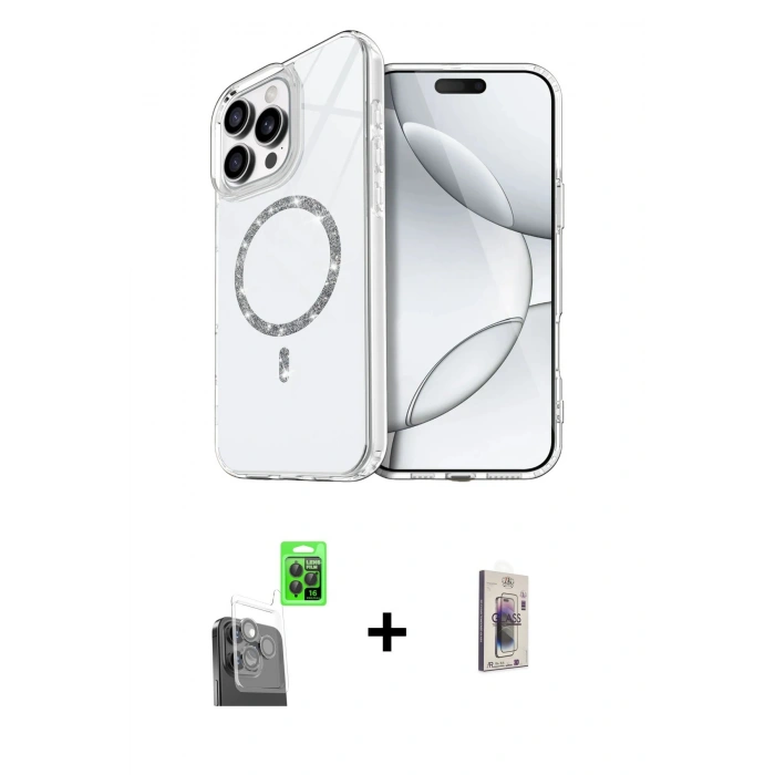 MARSİLYAN™- iPhone 16 Pro Kılıf Kıvılcım Form Prime - Siyah Bilvis 3D Cam Ekran Koruyucu + Raze Metal Kamera Lens - SH