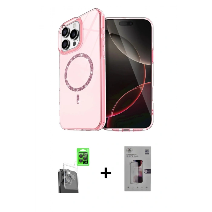 MARSİLYAN™- iPhone 16 Pro Kılıf Kıvılcım Form Prime - Siyah Bilvis 3D Mat Cam Ekran Koruyucu + Siyah Raze Metal Kamera Lens