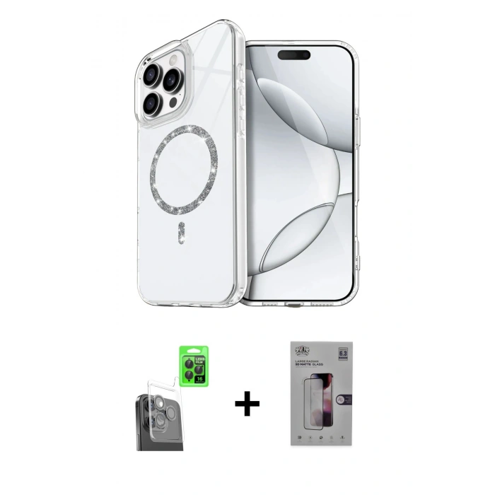 MARSİLYAN™- iPhone 16 Pro Kılıf Kıvılcım Form Prime - Siyah Bilvis 3D Mat Cam Ekran Koruyucu + Siyah Raze Metal Kamera Lens