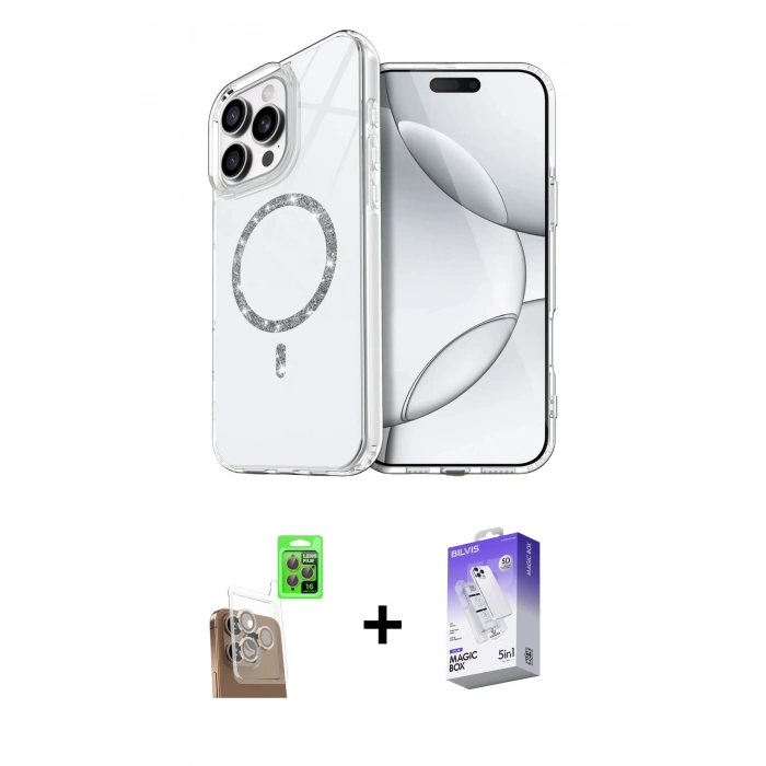 MARSİLYAN™- iPhone 16 Pro Kılıf Kıvılcım Form Prime - Siyah Bilvis 5in1 3D Magic Cam Ekran Koruyucu + Raze Metal Kamera Lens - CLTM