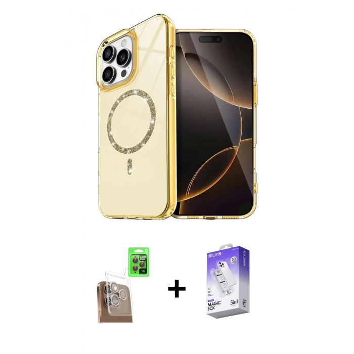 MARSİLYAN™- iPhone 16 Pro Kılıf Kıvılcım Form Prime - Siyah Bilvis 5in1 3D Magic Cam Ekran Koruyucu + Raze Metal Kamera Lens - CLTM