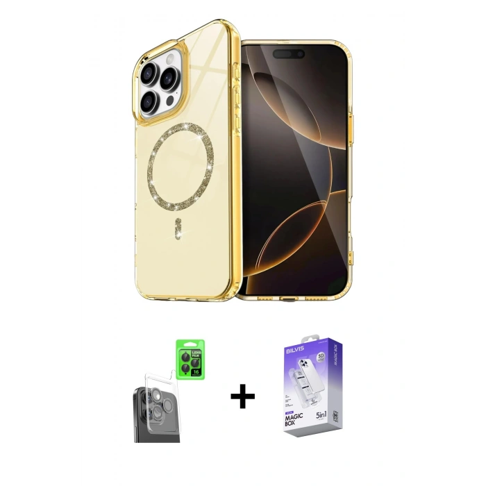 MARSİLYAN™- iPhone 16 Pro Kılıf Kıvılcım Form Prime - Siyah Bilvis 5in1 3D Magic Cam Ekran Koruyucu + Raze Metal Kamera Lens - SH