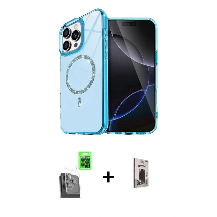 MARSİLYAN™- iPhone 16 Pro Kılıf Kıvılcım Form Prime - Siyah Bilvis Hayalet Cam Ekran Koruyucu + Raze Metal Kamera Lens - SH