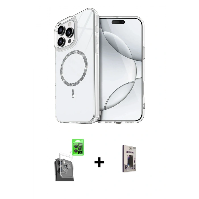 MARSİLYAN™- iPhone 16 Pro Kılıf Kıvılcım Form Prime - Siyah Bilvis Hayalet Cam Ekran Koruyucu + Raze Metal Kamera Lens - SH