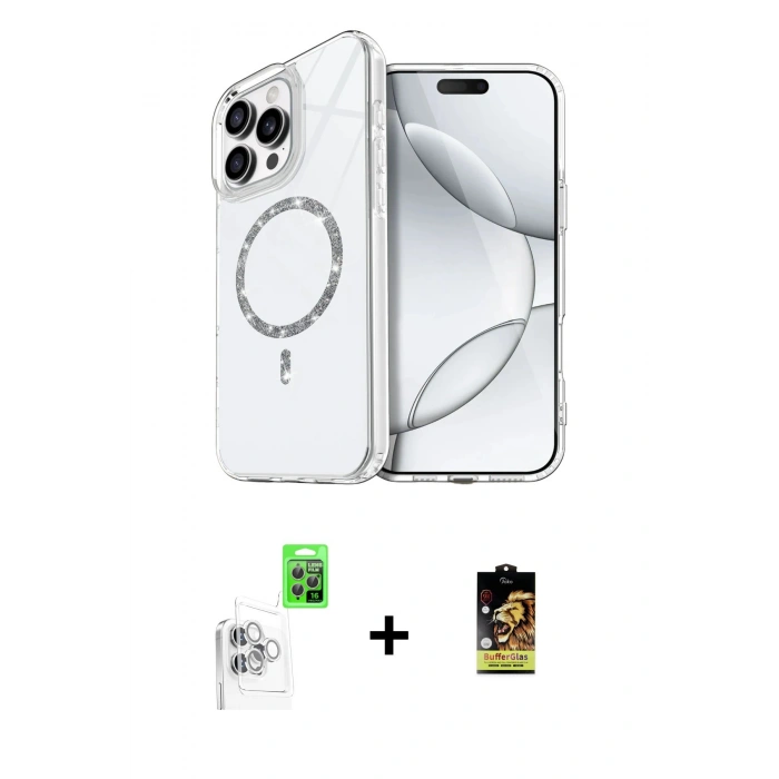 MARSİLYAN™- iPhone 16 Pro Kılıf Kıvılcım Form Prime - Siyah Buffer Cam Ekran Koruyucu + Raze Metal Kamera Lens - BZ