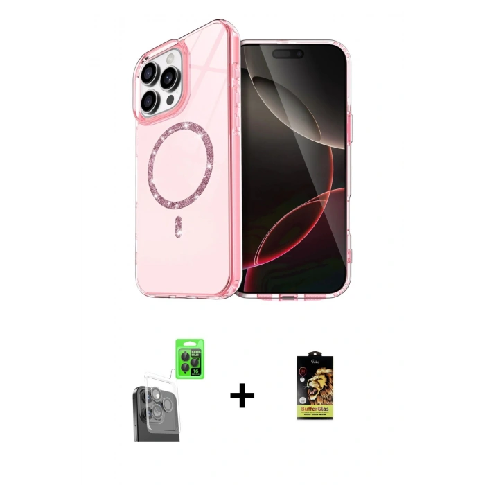 MARSİLYAN™- iPhone 16 Pro Kılıf Kıvılcım Form Prime - Siyah Buffer Cam Ekran Koruyucu + Raze Metal Kamera Lens - SH