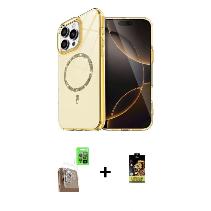 MARSİLYAN™- iPhone 16 Pro Kılıf Kıvılcım Form Prime - Siyah Buffer Cam Ekran Koruyucu + Raze Metal Kamera Lens - CLTM