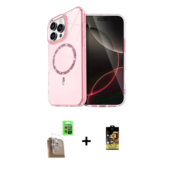 MARSİLYAN™- iPhone 16 Pro Kılıf Kıvılcım Form Prime - Siyah Buffer Cam Ekran Koruyucu + Raze Metal Kamera Lens - CLTM