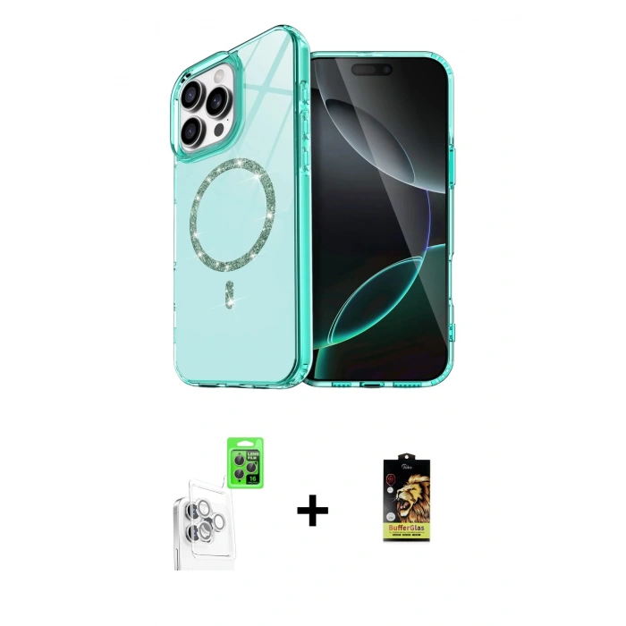 MARSİLYAN™- iPhone 16 Pro Kılıf Kıvılcım Form Prime - Siyah Buffer Cam Ekran Koruyucu + Raze Metal Kamera Lens - BZ