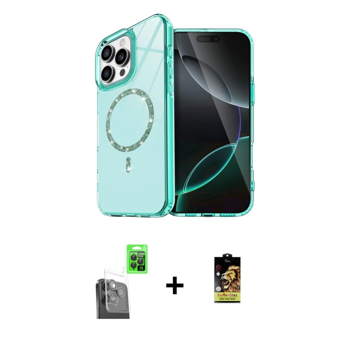 MARSİLYAN™- iPhone 16 Pro Kılıf Kıvılcım Form Prime - Siyah Buffer Cam Ekran Koruyucu + Raze Metal Kamera Lens - SH