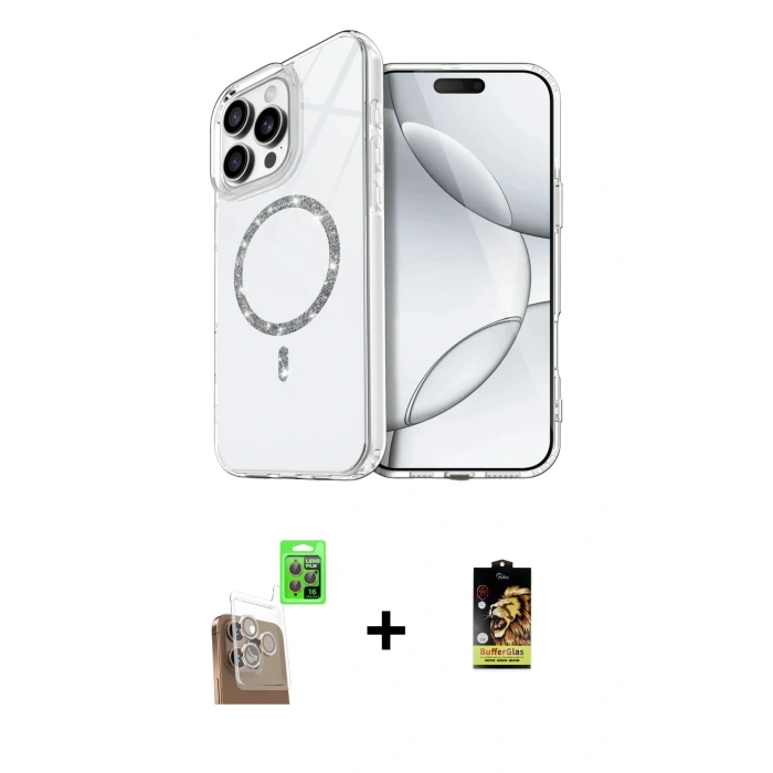 MARSİLYAN™- iPhone 16 Pro Kılıf Kıvılcım Form Prime - Siyah Buffer Cam Ekran Koruyucu + Raze Metal Kamera Lens - CLTM