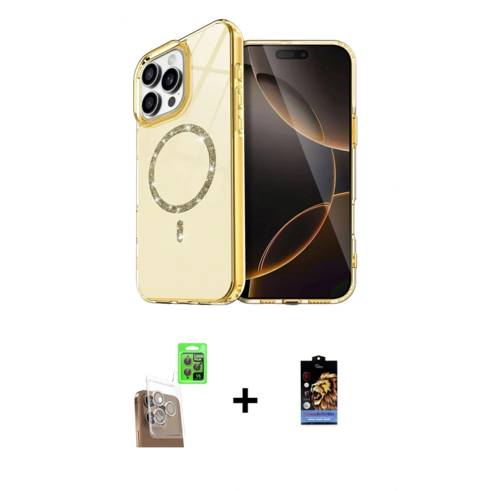 MARSİLYAN™- iPhone 16 Pro Kılıf Kıvılcım Form Prime - Siyah Buffer Hayalet Cam Ekran Koruyucu + Çöl Titanyum Raze Metal Kamera Lens