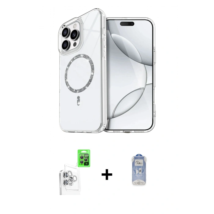 MARSİLYAN™- iPhone 16 Pro Kılıf Kıvılcım Form Prime - Siyah Joko Magic 5D Cam + Raze Metal Kamera Lens - BZ