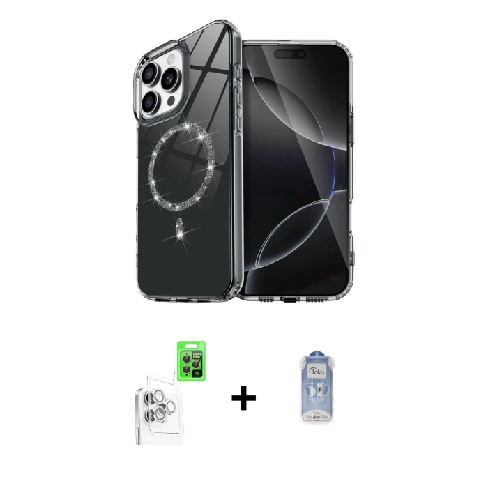 MARSİLYAN™- iPhone 16 Pro Kılıf Kıvılcım Form Prime - Siyah Joko Magic 5D Cam + Raze Metal Kamera Lens - BZ