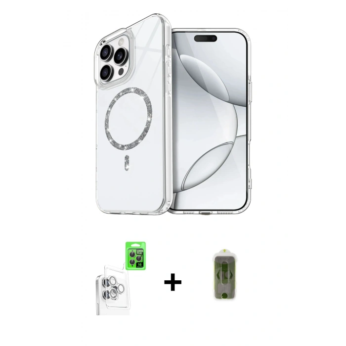 MARSİLYAN™- iPhone 16 Pro Kılıf Kıvılcım Form Prime - Siyah Joko Magic 5D Hayalet Cam + Beyaz Raze Metal Kamera Lens
