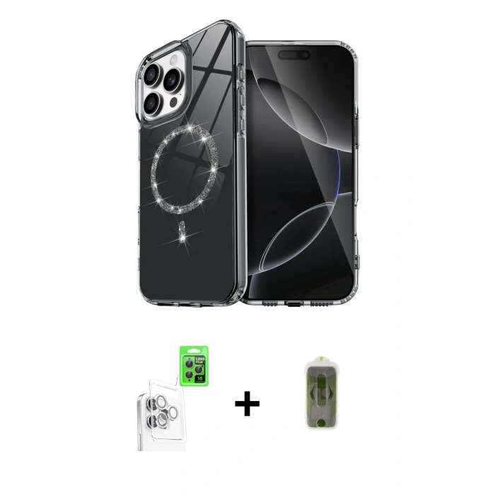 MARSİLYAN™- iPhone 16 Pro Kılıf Kıvılcım Form Prime - Siyah Joko Magic 5D Hayalet Cam + Beyaz Raze Metal Kamera Lens