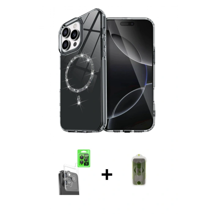 MARSİLYAN™- iPhone 16 Pro Kılıf Kıvılcım Form Prime - Siyah Joko Magic 5D Hayalet Cam + Siyah Raze Metal Kamera Lens