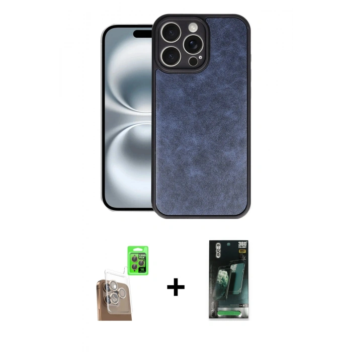 MARSİLYAN™- iPhone 16 Pro Kılıf Kıvılcım Işık Serisi - Siyah 360 Mat Full Body Arka Koruyucu + Raze Metal Kamera Lens - CLTM