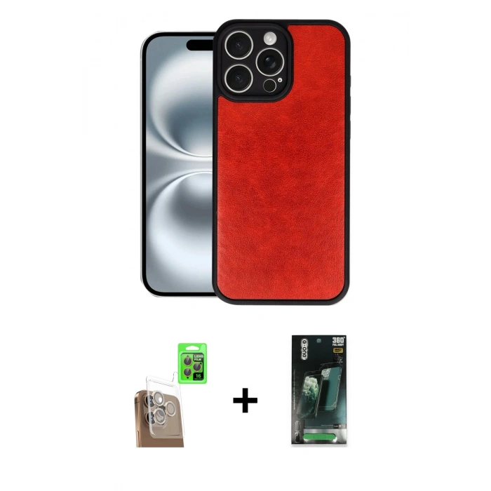 MARSİLYAN™- iPhone 16 Pro Kılıf Kıvılcım Işık Serisi - Siyah 360 Mat Full Body Arka Koruyucu + Raze Metal Kamera Lens - CLTM
