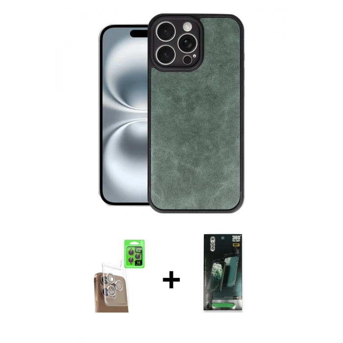 MARSİLYAN™- iPhone 16 Pro Kılıf Kıvılcım Işık Serisi - Siyah 360 Mat Full Body Arka Koruyucu + Raze Metal Kamera Lens - CLTM