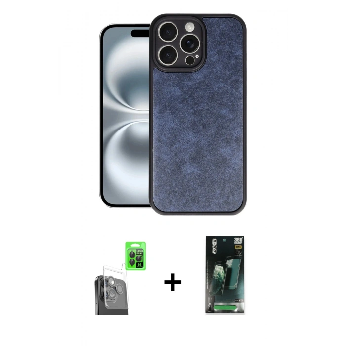 MARSİLYAN™- iPhone 16 Pro Kılıf Kıvılcım Işık Serisi - Siyah 360 Mat Full Body Arka Koruyucu + Siyah Raze Metal Kamera Lens