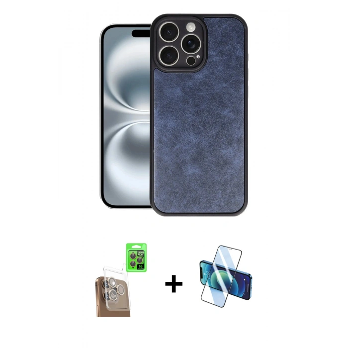 MARSİLYAN™- iPhone 16 Pro Kılıf Kıvılcım Işık Serisi - Siyah 3D Antistatik Cam Ekran Koruyucu + Raze Metal Kamera Lens - CLTM