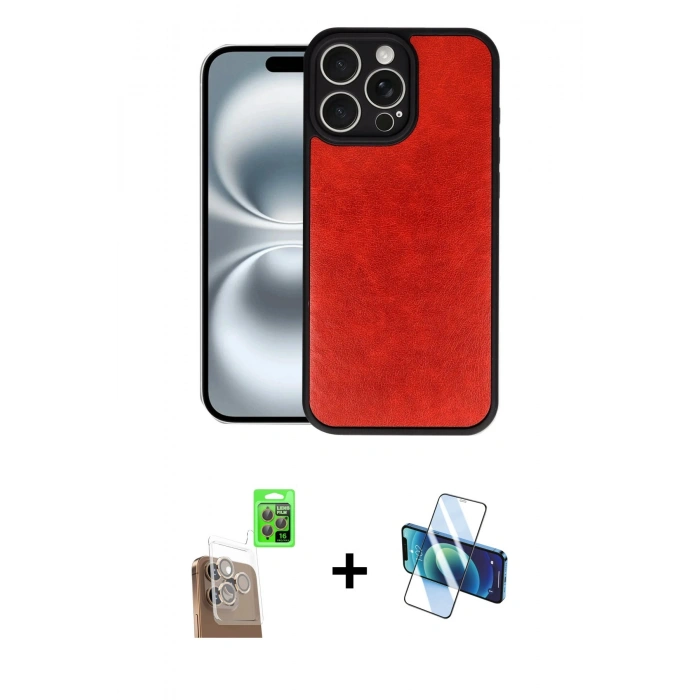 MARSİLYAN™- iPhone 16 Pro Kılıf Kıvılcım Işık Serisi - Siyah 3D Antistatik Cam Ekran Koruyucu + Raze Metal Kamera Lens - CLTM