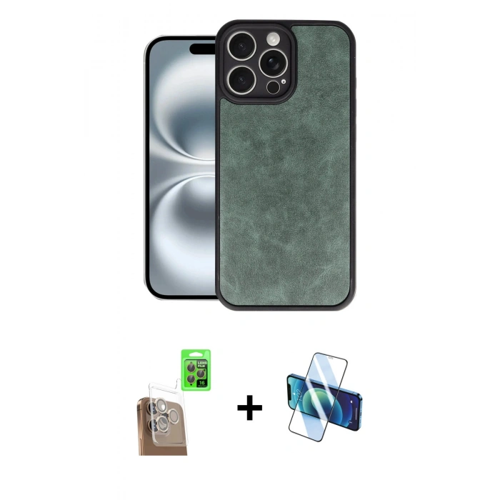 MARSİLYAN™- iPhone 16 Pro Kılıf Kıvılcım Işık Serisi - Siyah 3D Antistatik Cam Ekran Koruyucu + Raze Metal Kamera Lens - CLTM