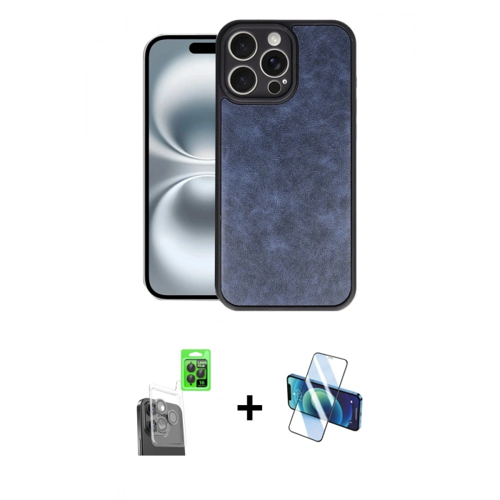 MARSİLYAN™- iPhone 16 Pro Kılıf Kıvılcım Işık Serisi - Siyah 3D Antistatik Cam Ekran Koruyucu + Raze Metal Kamera Lens - SH