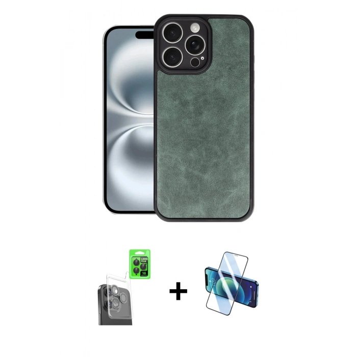 MARSİLYAN™- iPhone 16 Pro Kılıf Kıvılcım Işık Serisi - Siyah 3D Antistatik Cam Ekran Koruyucu + Raze Metal Kamera Lens - SH