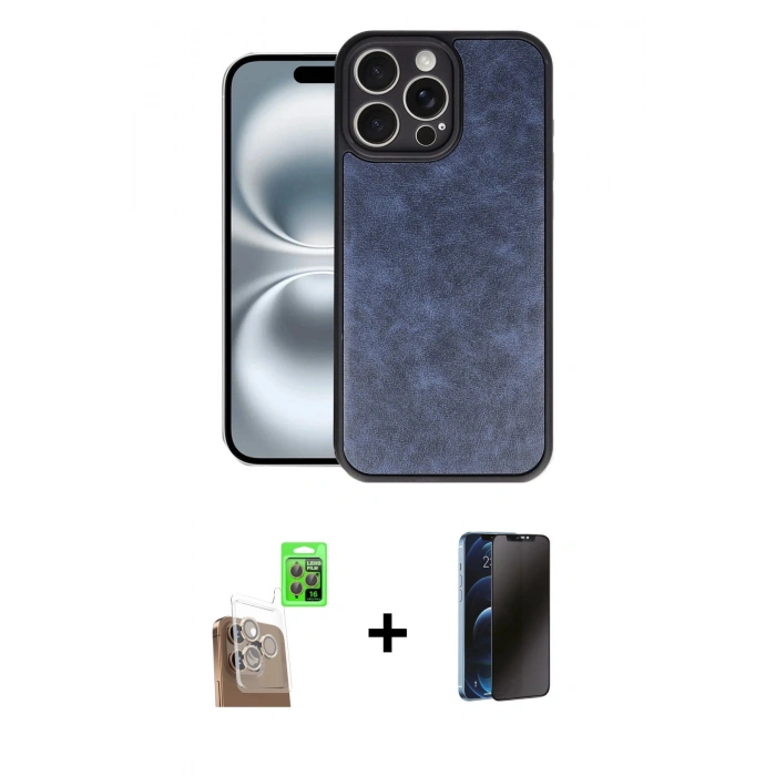 MARSİLYAN™- iPhone 16 Pro Kılıf Kıvılcım Işık Serisi - Siyah 3D Antistatik Hayalet Cam Ekran Koruyucu + Raze Metal Kamera Lens - CLTM