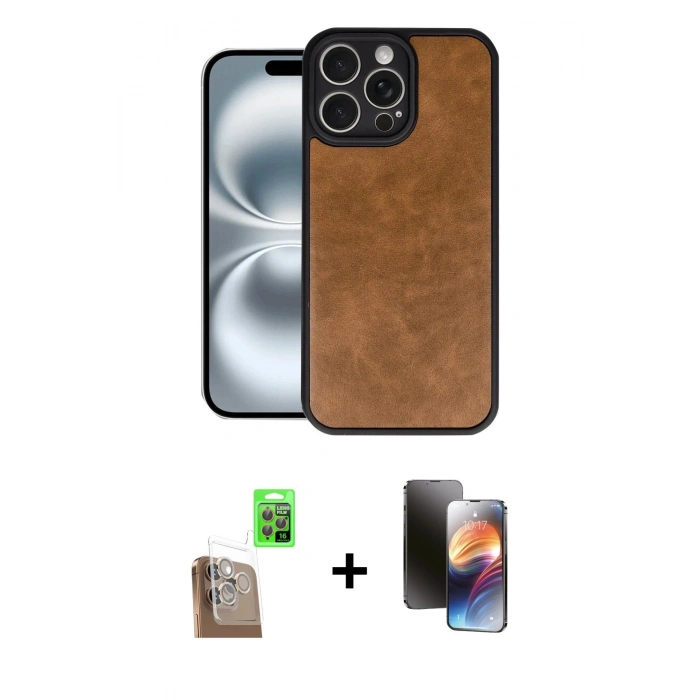 MARSİLYAN™- iPhone 16 Pro Kılıf Kıvılcım Işık Serisi - Siyah 3D Antistatik Mat Seramik Nano Ekran Koruyucu + Çöl Titanyum Raze Metal Kamera Lens