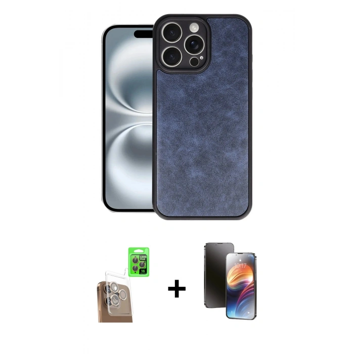 MARSİLYAN™- iPhone 16 Pro Kılıf Kıvılcım Işık Serisi - Siyah 3D Antistatik Mat Seramik Nano Ekran Koruyucu + Çöl Titanyum Raze Metal Kamera Lens