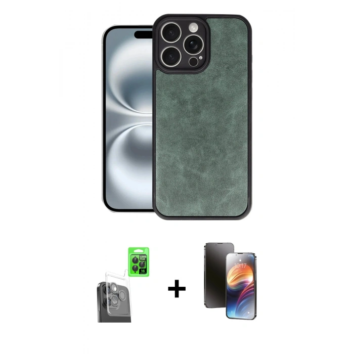 MARSİLYAN™- iPhone 16 Pro Kılıf Kıvılcım Işık Serisi - Siyah 3D Antistatik Mat Seramik Nano Ekran Koruyucu + Raze Metal Kamera Lens - SH