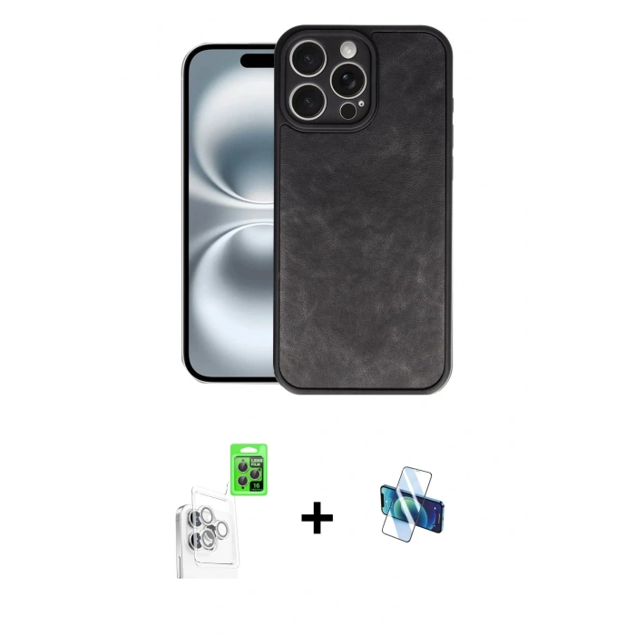 MARSİLYAN™- iPhone 16 Pro Kılıf Kıvılcım Işık Serisi - Siyah 3D Antistatik Seramik Nano Ekran Koruyucu + Raze Metal Kamera Lens - BZ