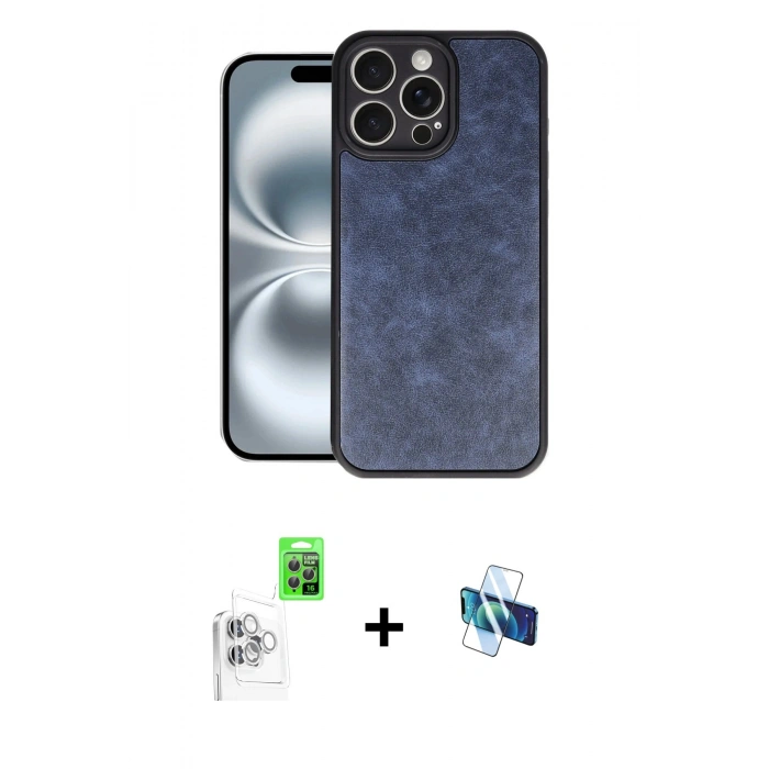 MARSİLYAN™- iPhone 16 Pro Kılıf Kıvılcım Işık Serisi - Siyah 3D Antistatik Seramik Nano Ekran Koruyucu + Raze Metal Kamera Lens - BZ