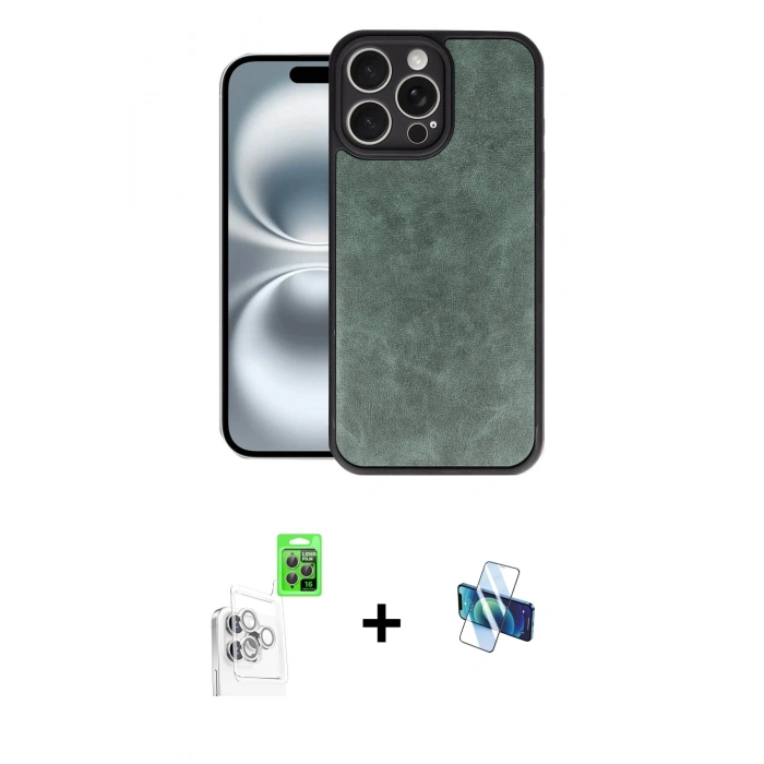 MARSİLYAN™- iPhone 16 Pro Kılıf Kıvılcım Işık Serisi - Siyah 3D Antistatik Seramik Nano Ekran Koruyucu + Raze Metal Kamera Lens - BZ