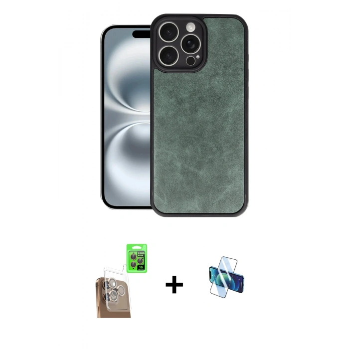 MARSİLYAN™- iPhone 16 Pro Kılıf Kıvılcım Işık Serisi - Siyah 3D Antistatik Seramik Nano Ekran Koruyucu + Raze Metal Kamera Lens - CLTM