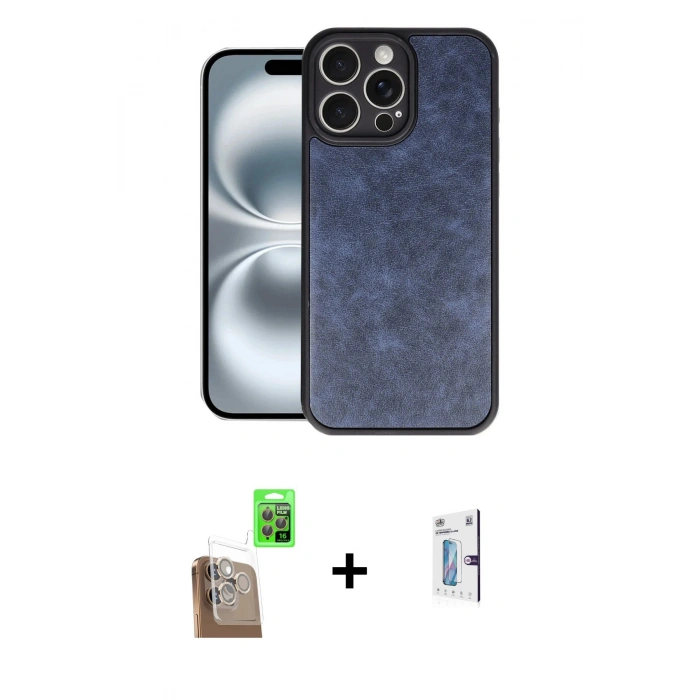 MARSİLYAN™- iPhone 16 Pro Kılıf Kıvılcım Işık Serisi - Siyah Bilvis 0.18mm Plus Cam Ekran Koruyucu + Çöl Titanyum Raze Metal Kamera Lens