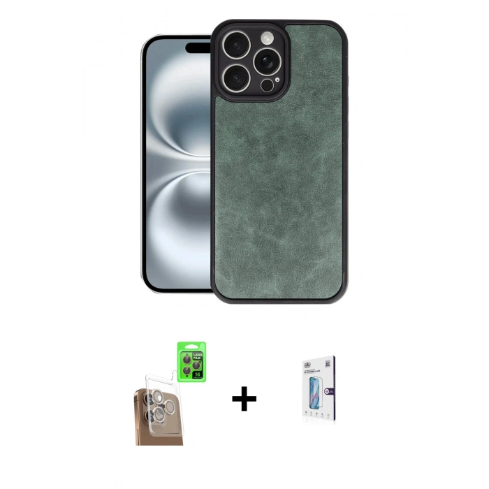MARSİLYAN™- iPhone 16 Pro Kılıf Kıvılcım Işık Serisi - Siyah Bilvis 0.18mm Plus Cam Ekran Koruyucu + Çöl Titanyum Raze Metal Kamera Lens