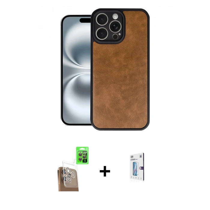 MARSİLYAN™- iPhone 16 Pro Kılıf Kıvılcım Işık Serisi - Siyah Bilvis 0.18mm Plus Cam Ekran Koruyucu + Çöl Titanyum Raze Metal Kamera Lens