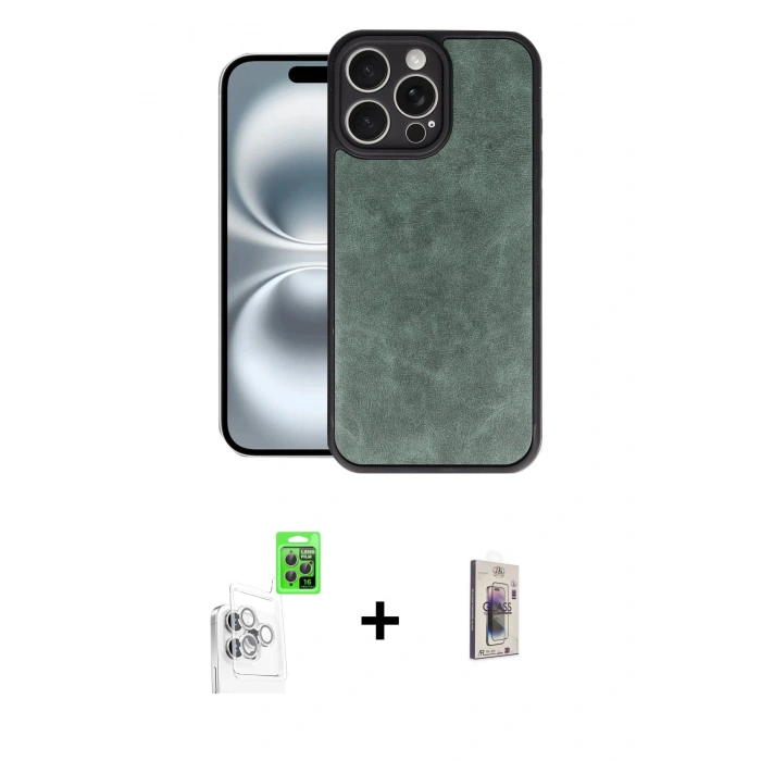 MARSİLYAN™- iPhone 16 Pro Kılıf Kıvılcım Işık Serisi - Siyah Bilvis 3D Cam Ekran Koruyucu + Raze Metal Kamera Lens - BZ