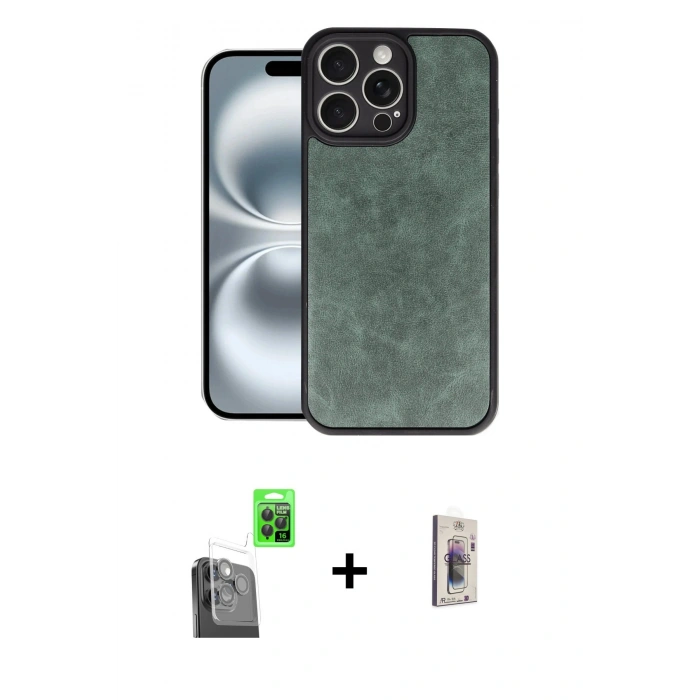 MARSİLYAN™- iPhone 16 Pro Kılıf Kıvılcım Işık Serisi - Siyah Bilvis 3D Cam Ekran Koruyucu + Raze Metal Kamera Lens - SH
