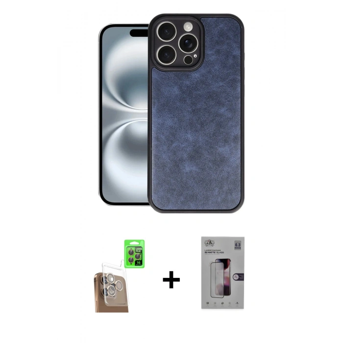 MARSİLYAN™- iPhone 16 Pro Kılıf Kıvılcım Işık Serisi - Siyah Bilvis 3D Mat Cam Ekran Koruyucu + Raze Metal Kamera Lens - CLTM